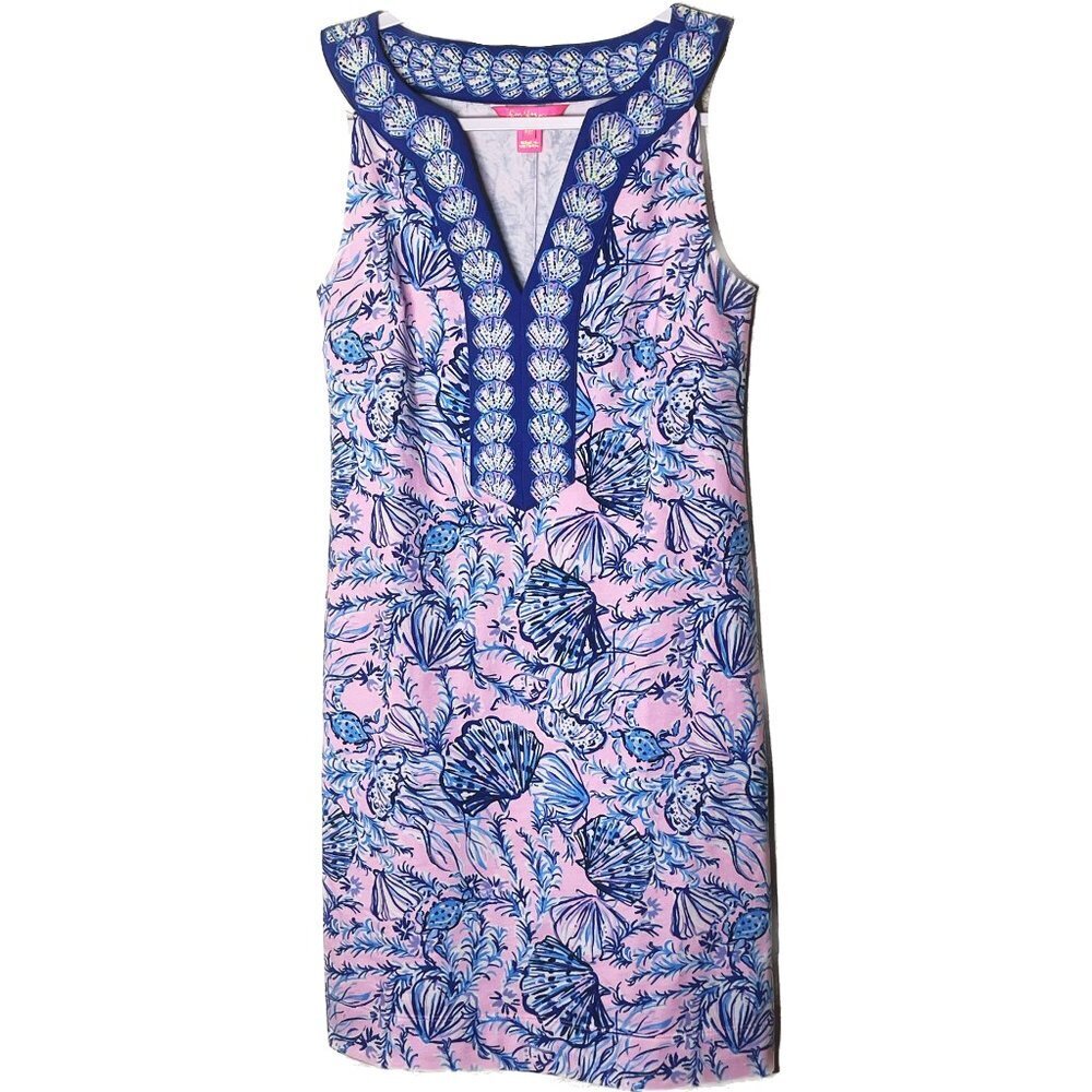 Lilly Pulitzer Pink and Blue Beachy Ocean  Midi Dress Size XXS
